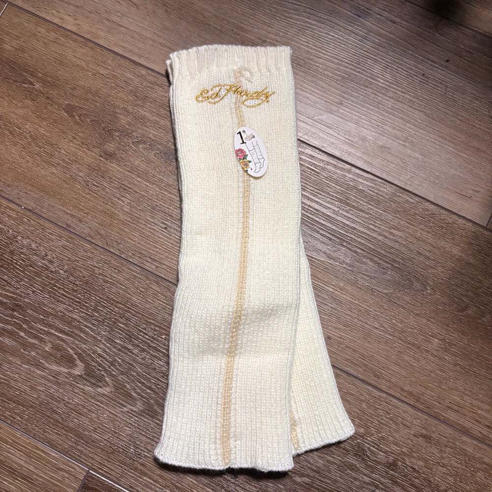 ed hardy cream knitted leg warmer socks